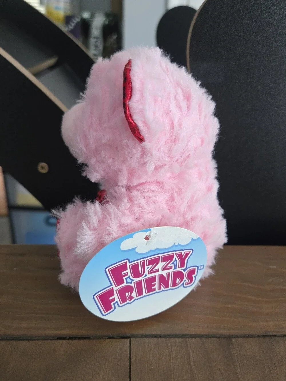 Pink Plush Heart Teddy Bear with Red Accents Kids Toy New